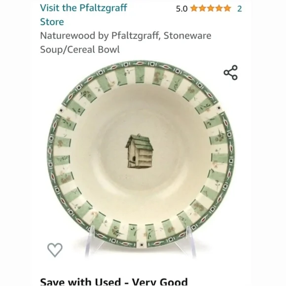 (2 Bowls) 12oz "Naturewood" Green & Ivory Stoneware Bowls by Pfaltzgraff EUC - Picture 6 of 9